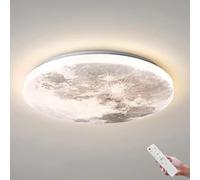 Plafonnier LED Lune Dimmable 3D Lampe Lune avec Télécommande Ultra-Mince Lumière Ronde Décoration Murale Lampe Éclairage de Plafond Garçons Filles Chambre d'enfants Lanterne Applique Murale pour