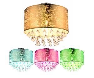 Plafonnier LED Lustre Suspension avec changeur de couleur RGB incl. télécommande, dimmable convient pour : Salon, chambre à coucher, salle à manger, cuisine et bureau Tissu doré, cristaux