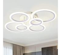 Plafonnier LED moderne à télécommande dimmable 6 anneaux 72W 6400LM, pour le salon, la chambre à coucher, la cuisine, le plafond de la salle à manger, blanc, 3000-6500K