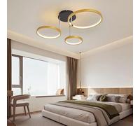 Plafonnier LED Moderne avec Télécommande - Dimmable et Réglage de la Température de Couleur (3000K-6000K), Design Annulaire Économe en Énergie pour Chambre, Salon, Cuisine & Bureau (Or,3 têtes)