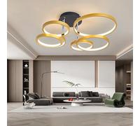 Plafonnier LED Moderne avec Télécommande - Dimmable et Réglage de la Température de Couleur (3000K-6000K), Design Annulaire Économe en Énergie pour Chambre, Salon, Cuisine & Bureau (Or,6 têtes)