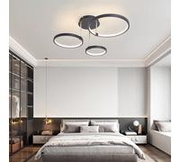 Plafonnier LED Moderne avec Télécommande - Dimmable et Réglage de la Température de Couleur (3000K-6000K), Design Annulaire Économe en Énergie pour Chambre, Salon, Cuisine & Bureau (Noir,3 têtes)