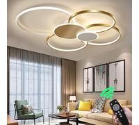 Plafonnier LED Moderne Grand Salon Lampe Plafond Dimmable Avec Télécommande Anneaux Ronds Design Créatif Métal Acrylique Éclairage Salle Manger Chambre Décor Pendentif Lumière ( Color : Gold , Taille