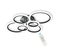 Plafonnier LED Moderne, Noir, 8 Anneaux, 94 W, Lustre LED, Design créatif en Acrylique, Lampe Suspendue à intensité Variable avec télécommande pour Salon et Chambre.