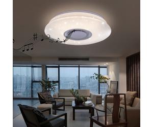 Plafonnier LED musique plafonnier haut-parleur LED avec Bluetooth, métal, effet étoile, 1x 12W 720lm, DxH 36x8 cm
