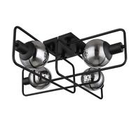 Plafonnier noir plafonnier industriel rétro couleur fumée lampe de salon boules de verre, métal, 4 flammes E14, LxlxH 61x61x20 cm