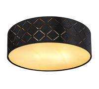 Plafonnier LED noir velours plastique opalin Lampe de chambre à coucher Plafonnier tissu 26 cm, découpes décoratives, 1x E27 LED blanc chaud, DxH 26x10 cm