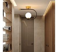Plafonnier LED Nordique Doré Plafonnier pour Vestiaire Porche Entrée Simplicité Boule De Verre Lustre Lustre Intérieur Décoration De La Maison Luminaires,Noir