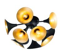 Plafonnier LED optique trompette Plafonnier rétro Salon or noir, métal, 10x 4W 350Lm blanc chaud, D 50 cm