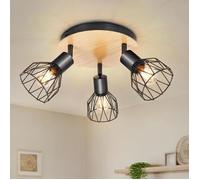 Plafonnier Led Orientable - Luminaire Cuisine 3 Spot - Plafonnier Industriel Noir et Bois Plafond E14