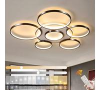 Plafonnier LED | Plafonnier De Salon Moderne À 7 Anneaux | Cercle Rond Noire 120W/Ø110cm | Plafonniers De Chambre | 2800K-6000K Dimmable Avec Télécommande | Lampe De Plafond D'Intérieur De Restaurant
