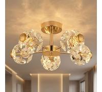 Plafonnier LED Plafonnier Lampe De Salon Métal Or Cristaux De Verre 50 Cm