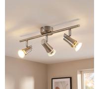 Plafonnier spot barre plafonnier avec spots orientables 3 feux spot plafond, métal chrome nickel mat, 3x GU10 LED blanc chaud, LxH 39x11,5cm, salon