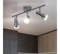 Plafonnier spot barre plafonnier avec spots orientables 3 feux spot plafond, métal chrome nickel mat, 3x GU10 LED blanc chaud, LxH 39x11,5cm, salon