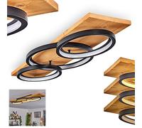 Plafonnier LED Pompu, plafonnier en métal/bois/plastique naturel/noir, 97 cm, intensité lumineuse variable, 4700 lumens, 3000 K, 1 x LED 40 Watt (incl.)