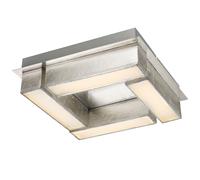 Plafonnier LED pour salon, lampe de salle à manger, lampe de plafond argentée, textile, métal nickel mat, 1x 12W 800lm 3000K, LxlxH 30x30x8,5 cm