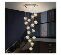 Plafonnier LED réglable, 15 Boules de Verre, pour escalier et Salon, Design Moderne en gypsophile, luminaire Suspendu Long, Gris