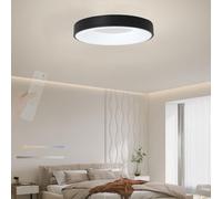 Plafonnier LED réglable 2700 K-6500 K avec télécommande - Plafonnier rond moderne pour balcon, salon, chambre à coucher - Noir - 30 cm - Luminaire élégant pour décoration d'intérieur