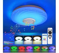 Plafonnier LED RGB Bluetooth 36W Dimmable Ø28 cm Lampe Connectée avec Télécommande et APP, Haut-Parleur, USB, Sans Percer pour