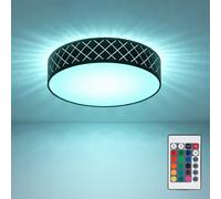 Plafonnier textile noir plafonnier noir or lampe de salon ronde, finition satinée, télécommande dimmable, 2x LED RGB 8,5W 806Lm blanc chaud, DxH 38x10 cm