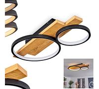 Plafonnier LED Rodekro, à intensité variable en métal/bois/plastique noir/naturel/blanc, à intensité variable via un interrupteur traditionnel, luminaire avec barre en bois, LED 26 W, 3000 K, 3000 lm