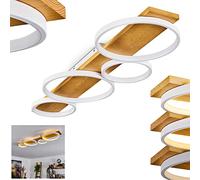 Plafonnier LED Rodekro, plafonnier à intensité variable en métal/bois en blanc/naturel, luminaire avec poutre en bois, 1 x LED 44 watts, 3000 K, 5100 lumens