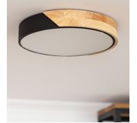 Plafonnier LED Rond Bois 18W CCT Sélectionnable Semi-Dari Ø320 mm Noir