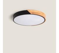 LEDKIA LIGHTING - Plafonnier LED Rond 24W | CCT Sélectionnable 2700-6500K | Métal et Bois, Noir, Ø418 mm