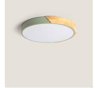 Plafonnier LED Rond Bois et Aluminium 24W CCT Sélectionnable Semi-Dari Ø418 mm Vert Céladon
