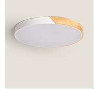 Plafonnier LED Rond Bois et Aluminium 36W CCT Sélectionnable Semi-Dari Ø500 mm Blanc
