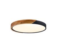 Plafonnier LED rond KUMO Ø50 cm, 40W, métal noir et bois, lumière CCT 3000/4000/6000K, design moderne.