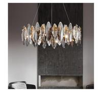 Plafonnier LED Rond postmoderne en Cristal avec Feuilles, Lampe Suspendue, plafonnier de Chambre Moderne
