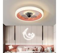 Plafonnier Led Rond Rose Style Nordique Moderne Silencieux 3 Vitesses avec Télécommande Et Variateur Idéal pour Chambre D'Enfant Abat-Jour En Acrylique