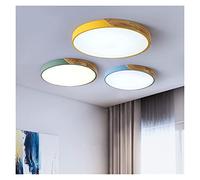 Plafonnier LED rond ultra fin 5 cm - Montage moderne pour chambre à coucher, salon, bureau - Jaune chaud et blanc opte 50 cm de diamètre Design en bois