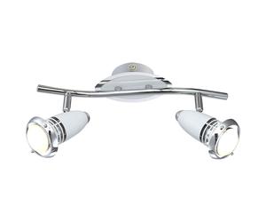 Plafonnier LED salle à manger spot chrome avec spots orientables, blanc argenté, 2x4 watts 2x 250 lumens 3000 Kelvin, LxlxH 34x9x15 cm 