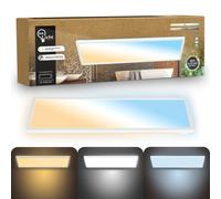 B.K.Licht - Plafonnier LED plat avec télécommande, CCT réglable de chaud à lumière du jour, intensité réglable, IP44, plafonnier salle de bain, lustre cuisine, lustre salon, 58x20x3 cm, blanc