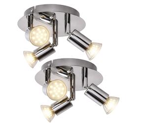 Plafonnier LED Salle de bain Spot orientable Plafonnier chromé Lampe de couloir, métal, 3x 3W 3x250lm blanc chaud, DxH 16 x 7,4 cm, 2er Set