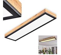Plafonnier LED Salmi, lampe en métal et MDF en blanc/noir/aspect bois avec un abat jour en plastique blanc, luminaire scandinave idéal dans un séjour modern, 18 Watt, 1000 Lumen, 3000 Kelvin