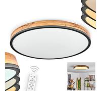 Plafonnier LED Salmi, métal/MDF/plastique noir/bois/marron/anthracite/blanc, dimmable par télécommande, Ø60 cm, 400-3500 lumens, 2700-4000-6000 Kelvin, 1 x LED 40W (incl.) IP20
