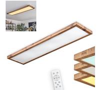 Plafonnier LED Salmi, panneau de plafond dimmable en métal/plastique/MDF noir/aspect bois/blanc, design scandinave, avec télécommande, 36 watts, 380-3800 lumens, CCT réglable de 2700 à 6500 Kelvin