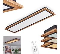 Plafonnier LED Salmi, plafonnier à intensité variable en métal/MDF/plastique noir/imitation bois/marron/blanc, télécommande, 36 W, 4000 K, 2700-6500 lumens, mémoire, veilleuse