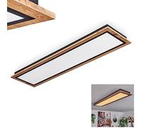Plafonnier LED Salmi, plafonnier en métal/MDF/plastique noir/imitation bois/marron/blanc, luminaire rectangulaire (120 cm x 30 cm), 4000 lumens, 3000 K, LED 36 watts