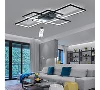 Plafonnier LED Salon Dimmable 80W Plafonniers Modernes avec Télécommande Plafond 3-Rectangulaire Lampe Aluminium 7200lm, Noir Luminaire Lustre 3000K-6500K, Luminaires L110 cm