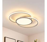 Plafonnier LED Senne Lucande, dimmable, gris, Chambre à coucher, Métal, Moderne, Plafonnier LED