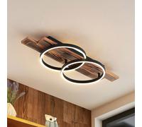 Lindby LED Plafonnier Sentoa à intensité variable (Moderne) en Marron Bois e. a. pour Salon & Salle manger (à 2 lampes,), Eclairage Lampe Luminaire Plafond Eclerage