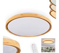 Plafonnier LED Sofo, plafonnier à intensité variable en métal/bambou/plastique blanc/naturel, luminaire au design boho (Ø 50 cm), 4100 lumens, 3000-6000 kelvins, LED 36 watts, télécommande incluse