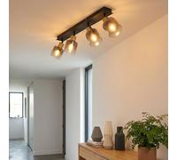 Plafonnier LED, spot de plafond, lampe de salon à 4 ampoules, métal noir, H 18,2 cm