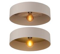 Plafonnier LED Taupe Lampe de salon ronde Lampe de chambre à coucher Laiton, acier Bois, 6W 806lm blanc chaud, DxH 42 x 16 cm