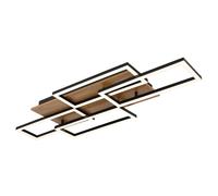 Plafonnier LED Télécommande Plafonnier dimmable Salon aspect bois, CCT Timer, métal noir, 40W 2700Lm blanc chaud froid, LxLxH 87,5x32,5x7,5