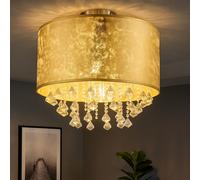 Cristal plafonnier or salle à manger plafonnier salon, design textile feuille d'or, 1x E27 LED blanc chaud, diamètre x hauteur 30 x 31 cm